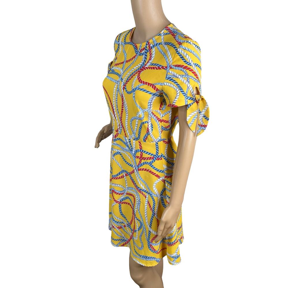 MNG Mango Colorful Rope Print Mini Dress M | Tied Short Sleeves A-Line Vtg - Picture 5 of 9